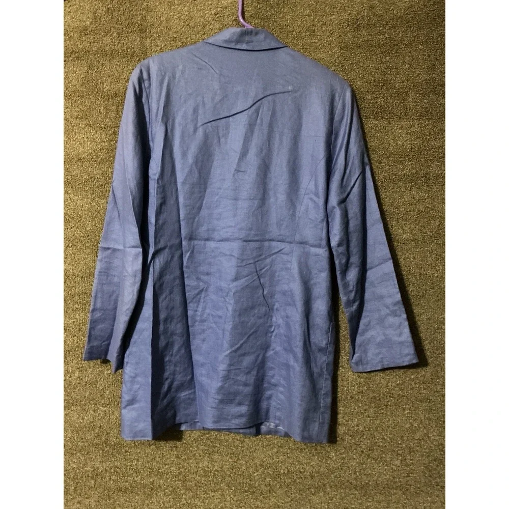 Secrets Sigrid Olsen Women Periwinkle Linen Blazer Jacket S 80's 90's Long‎ Line
